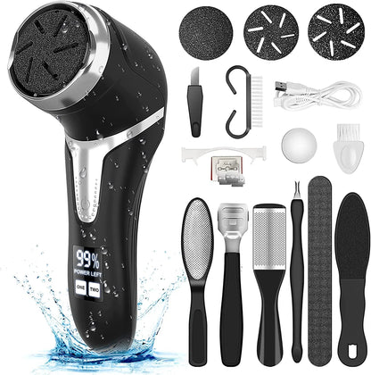 Electric Callus Remover for Feet with Vacuum, Professional Pedicure Tools Kit Callus Remover, Rechargeable Waterproof Foot File for Foot Care Deadskin Remover with 3 Heads & 2 Speed, LCD Display